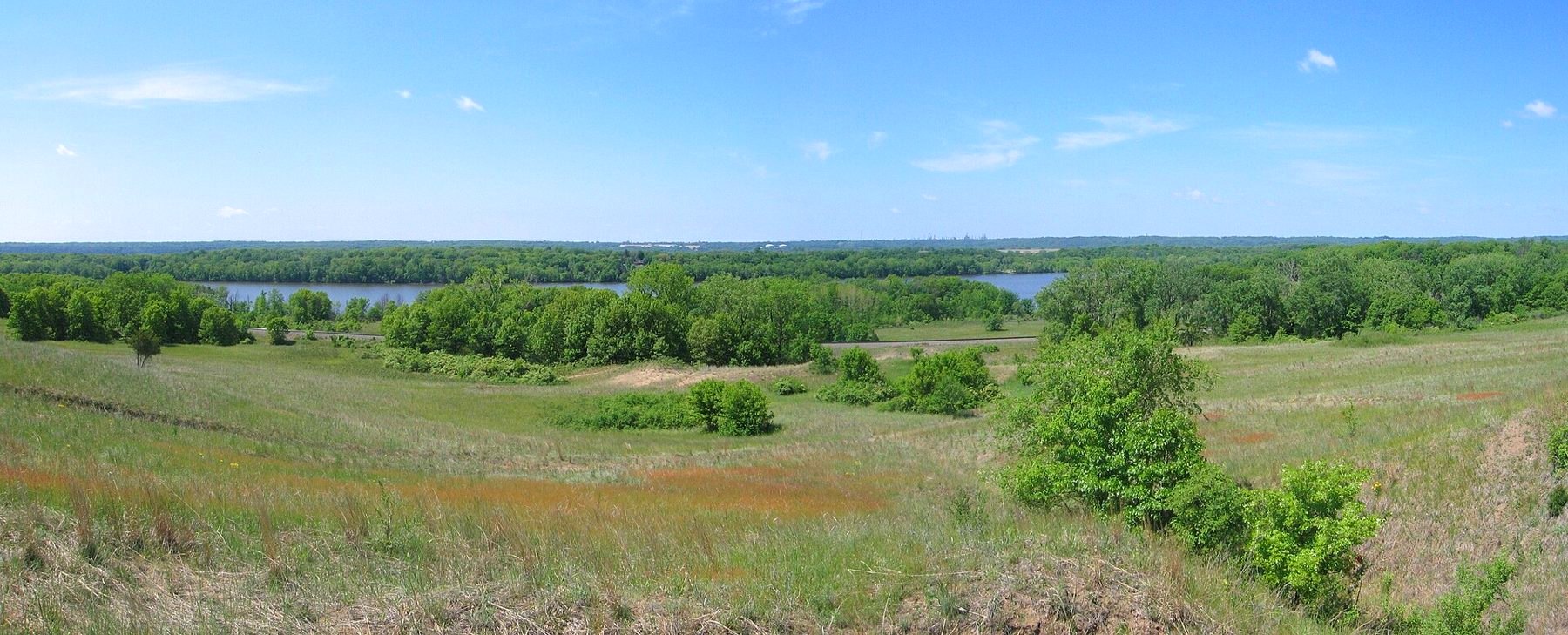 Sunny prairie and Mississippi River backwaters near Grey Cloud Island