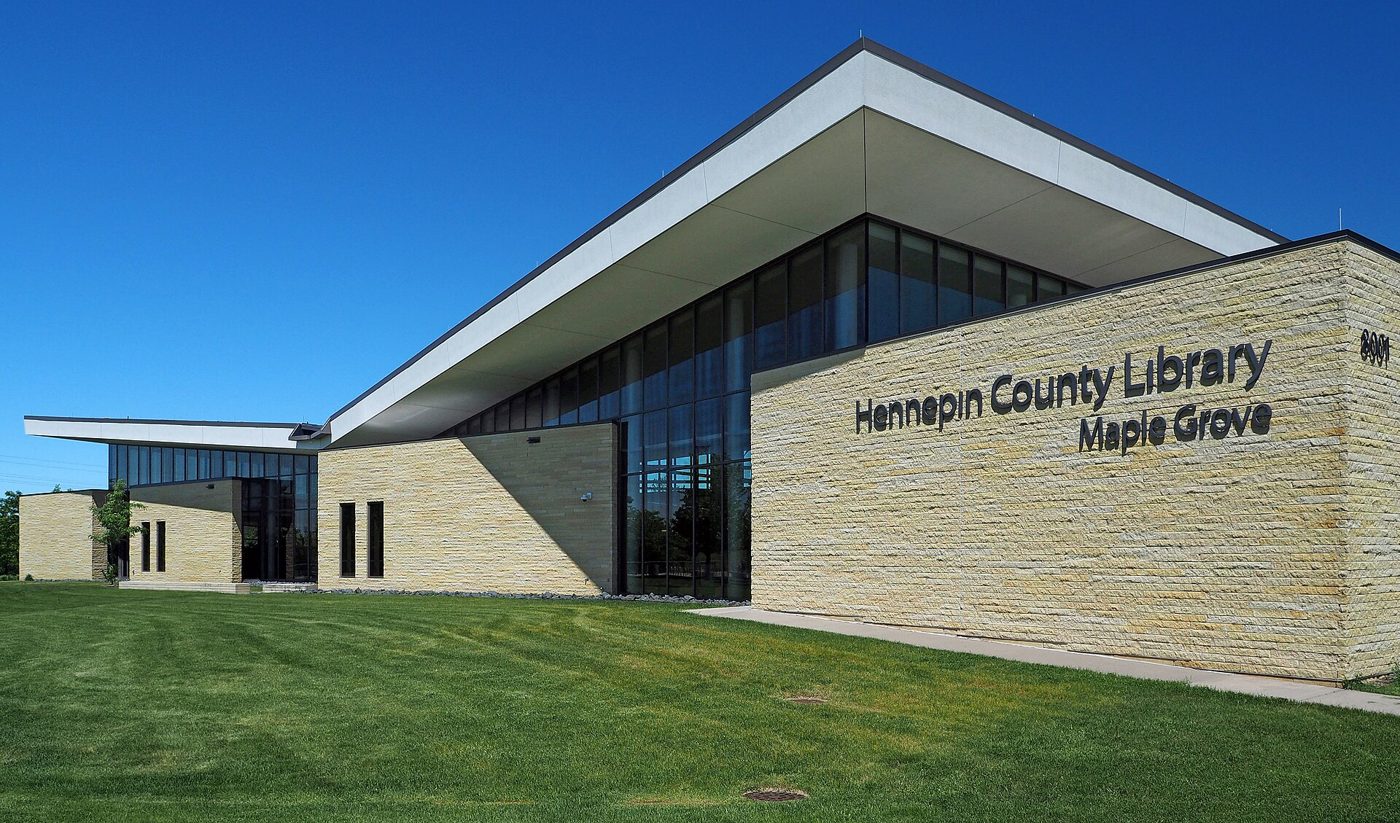 Hennepin County Library Maple Grove building on a sunny day